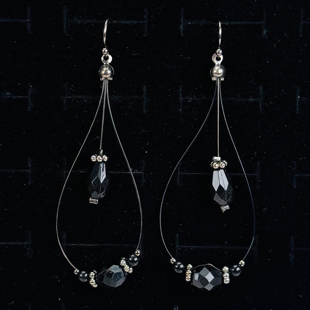 Elegant Lightweight Black Beaded Pieced Dangle Earrings